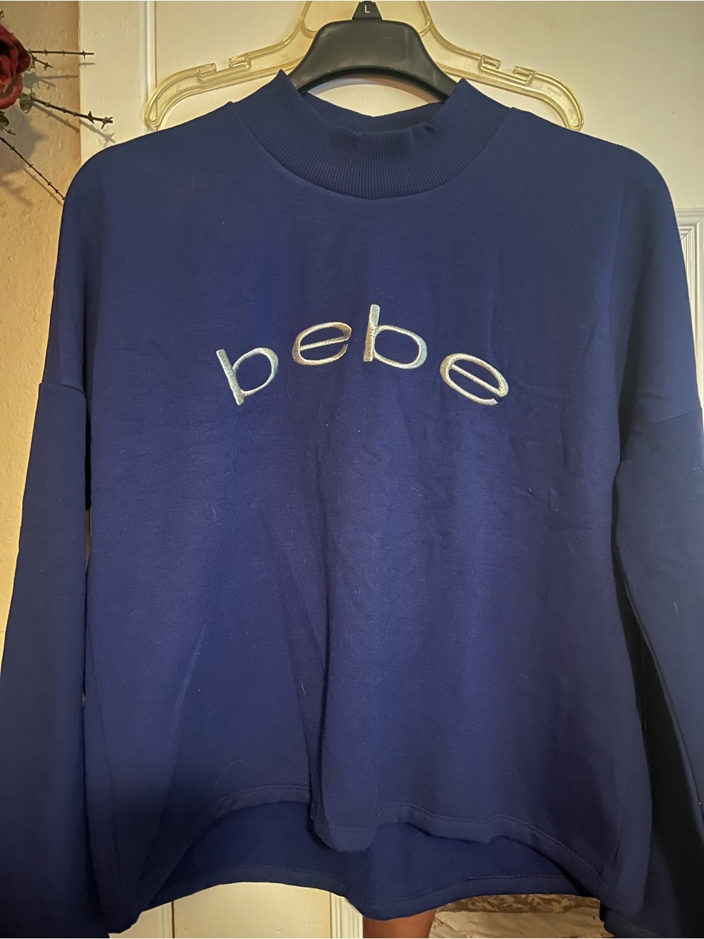 bebe Navy Blue Logo Crewneck Sweatshirt